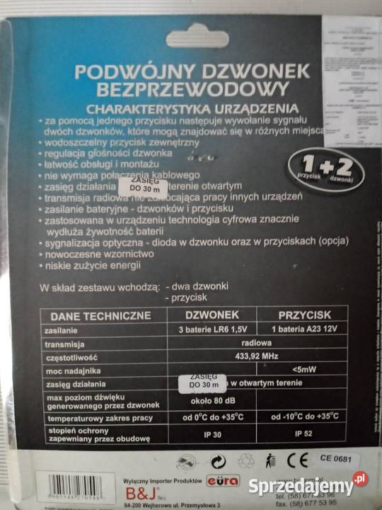 Dzwonek bezprzewodowy podwójny 689881BB Olkusz