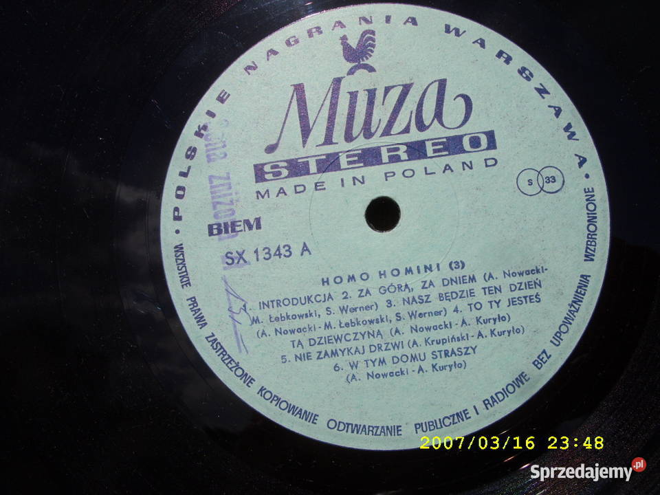 Winyl LP rock HOMO HOMINIINTRODUKCJA 3 MUZA SX Wołów sprzedam