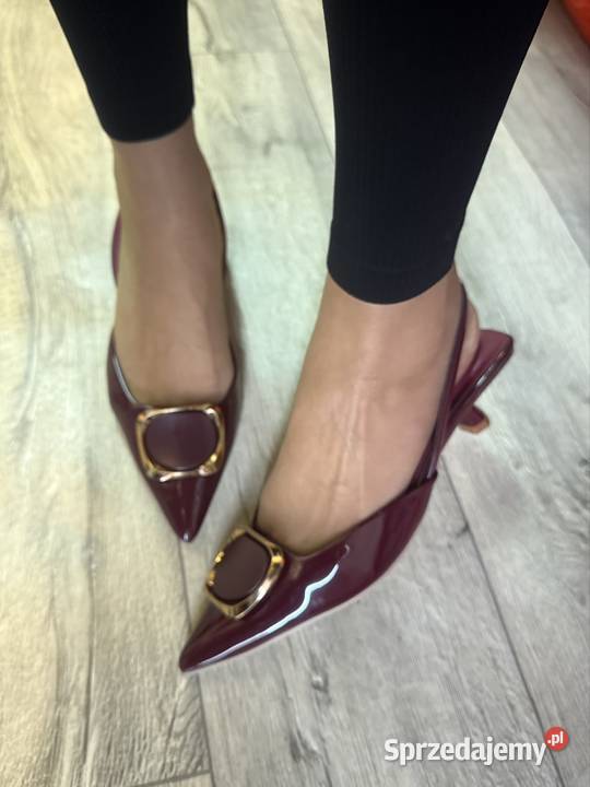 41 Bordowe czółenka wieczorowe z odkrytą Pięta małopolskie