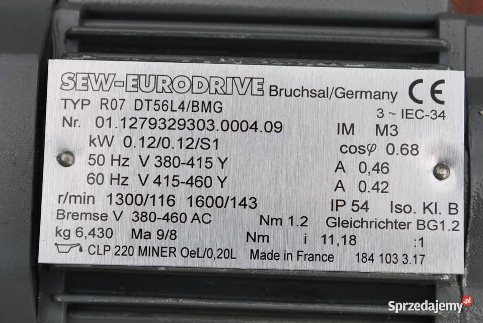 Motoreduktor 012kw 116obrmin z hamulcem SEW Kargowa sprzedam