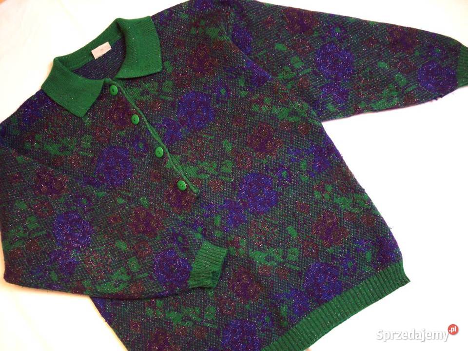 Ciepły Sweter Wzorzysty kwiaty 36 38 vintage
