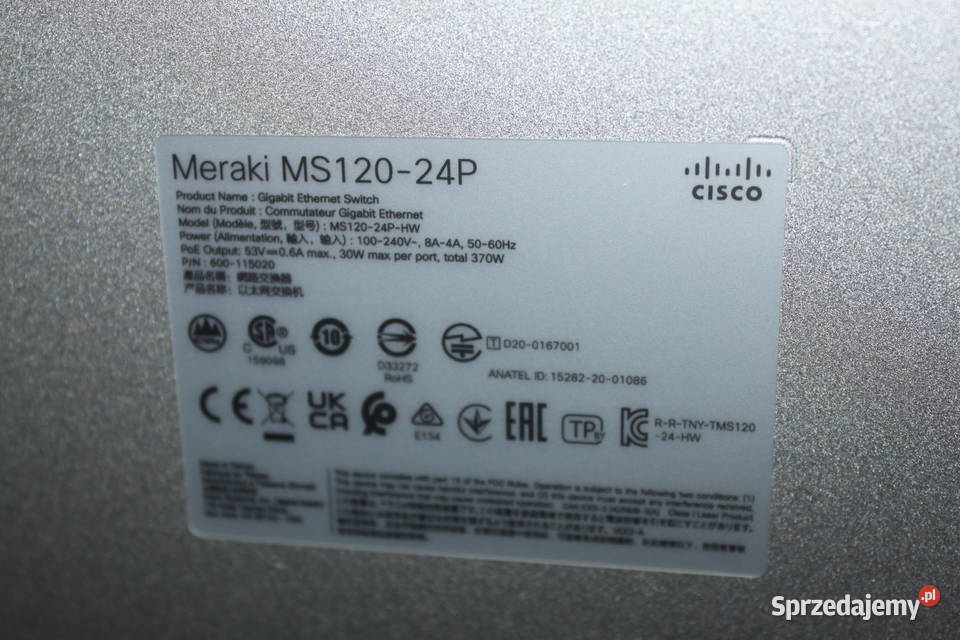 Cisco Meraki MS12024P Switch 24x RJ45 4x SFP Pakość sprzedam