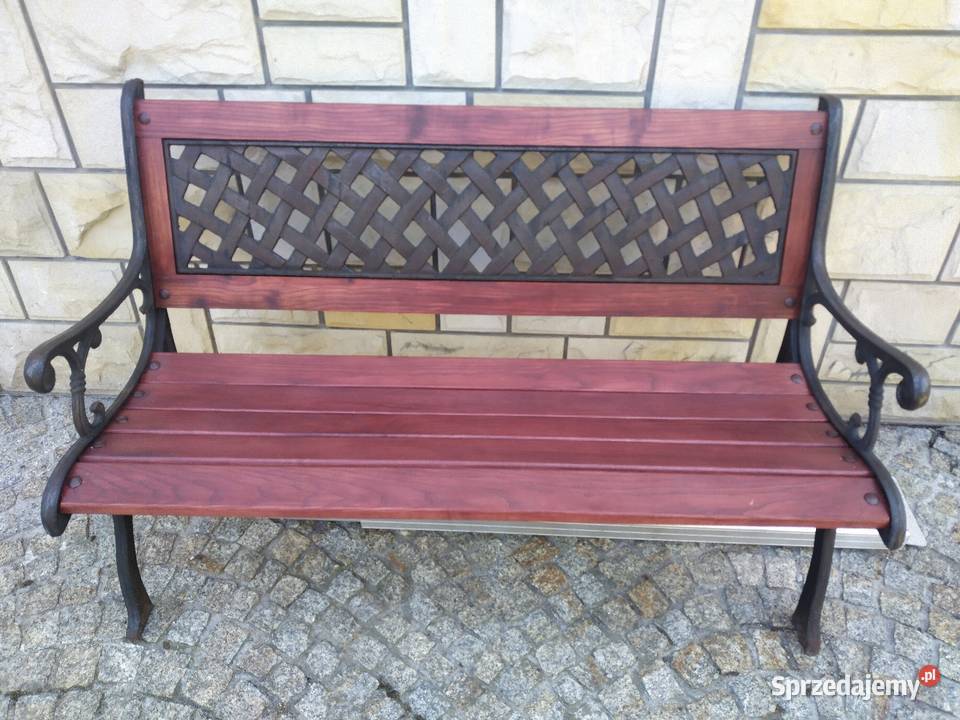 Ławka ogrodowa żeliwna odnowiona naturalna Limanowa