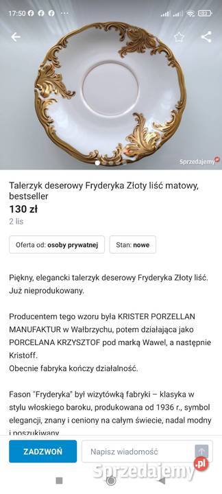 Fason Fryderykazłoty miętowy liść Krzysztof Antyki, Sztuka, Kolekcje sprzedam