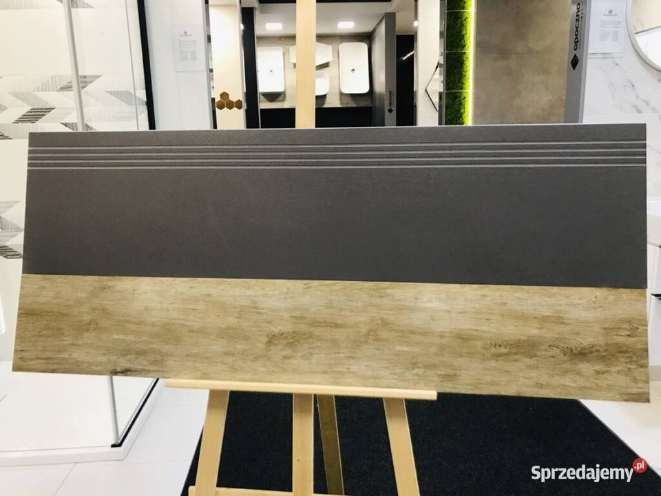 Stopnica gres szara 30x120 podstopnica drewno Zakopane