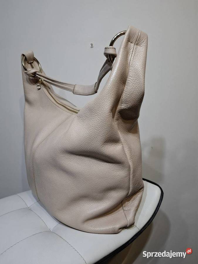 Skórzana torebka Lasocki duża beżowa hobo brązowy/beżowy Galanteria i dodatki Kraków