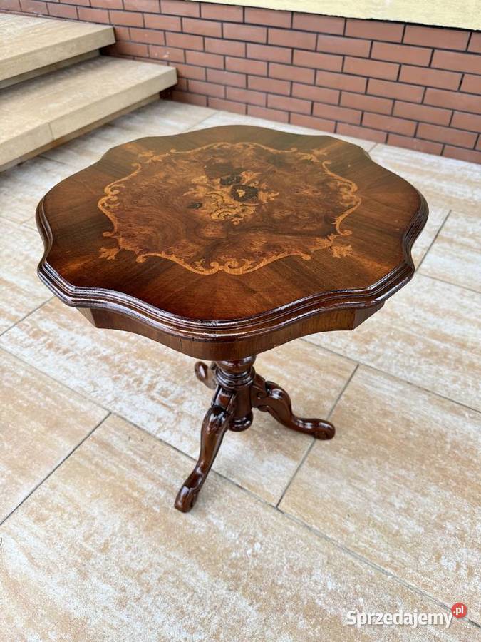 Stolik retro stylowy z intarsją kawowy vintage Sulbiny