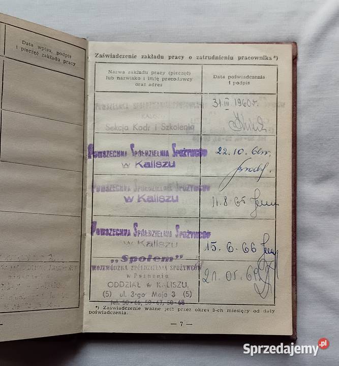 Legitymacja ubezpieczeniowa pracownika PSS Koźminek