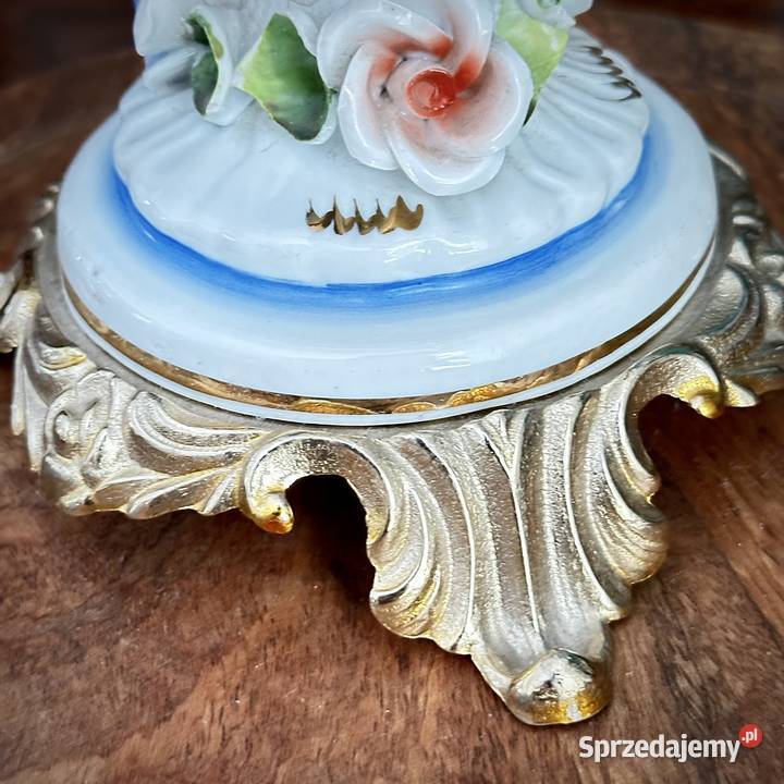 Stylowa patera na stopie porcelana metal szkło Porcelana i szkło śląskie