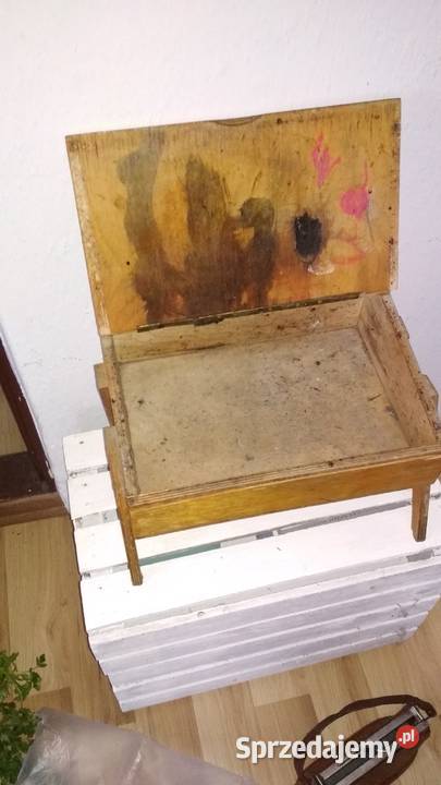 Kuferek Czyścibut drewno PRL retro schowek