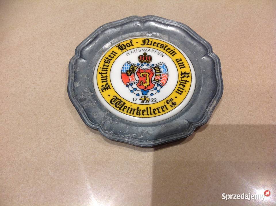 Stary Ozdobny Talerzyk z Cyny do zawieszenia Nowa Sól