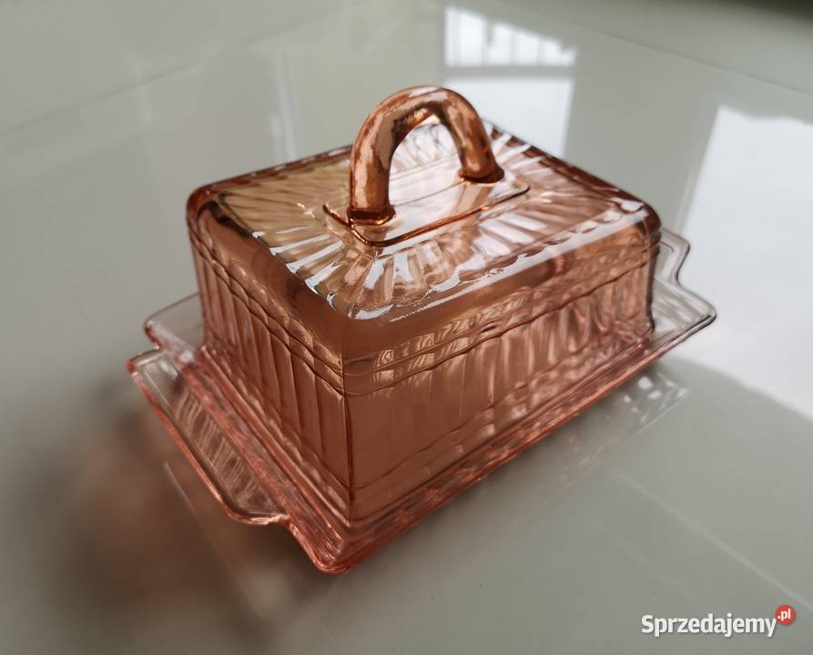 Pojemnik na ser Art Deco vintage szkło rozaliowe Toruń