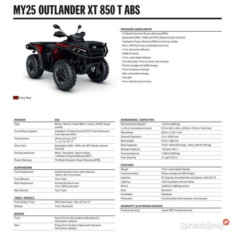 CanAm Outlander XT T 850 Fiery Red T3b 2025 4ESR Nowy Sącz
