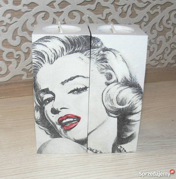 Marilyn Monroe 2 świeczniki z drewna prezent Halinów