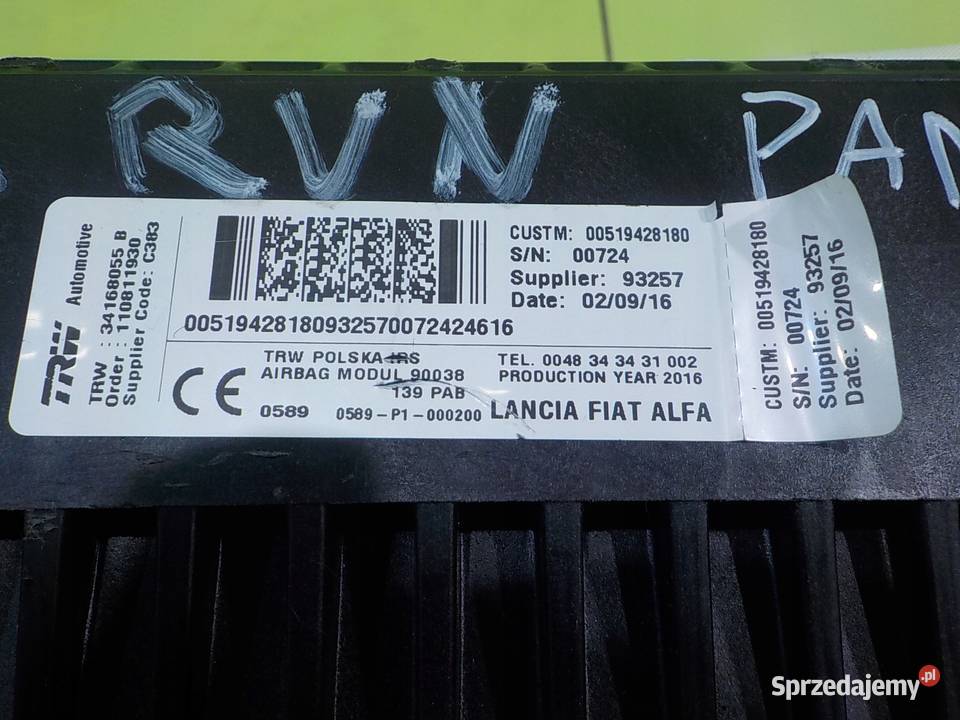 FIAT PANDA III 12 B 16r 5D AIRBAG poduszka mazowieckie Suków