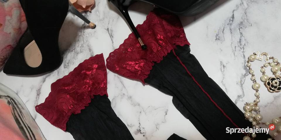 pończochy czarne wiśniowa manszeta Pozostałe Warszawa sprzedam