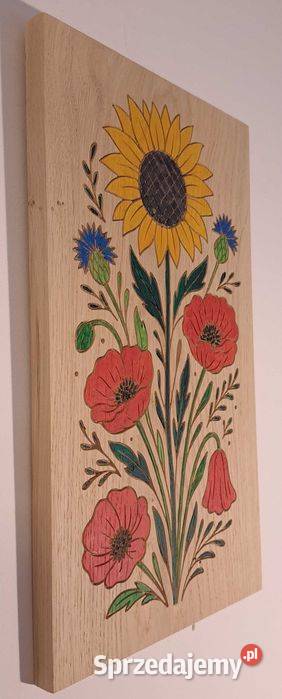 Piękna ozdoba z drewna słonecznik maki chabry Malechowo