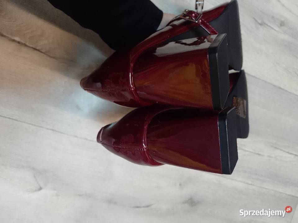 4142 Bordowe Burgundowe czółenka wieczorowe z Kraków