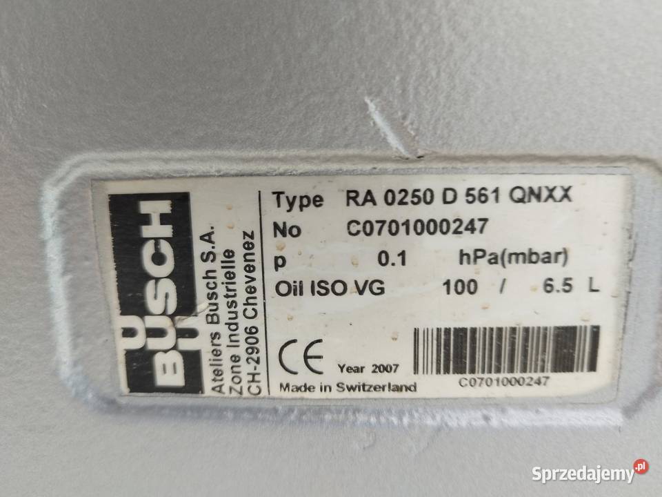 Pompa Próżniowa Busch RA 0250 D 003 małopolskie Wieliczka sprzedam