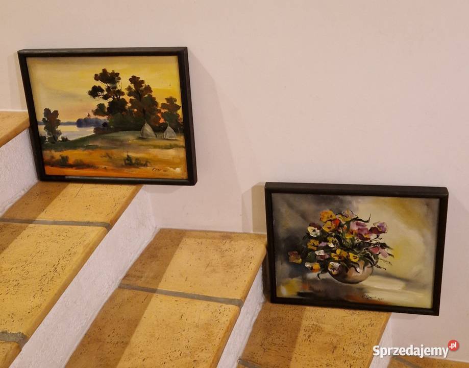 OBRAZ z pejzażem w ramie z autografem płótno Lublin sprzedam