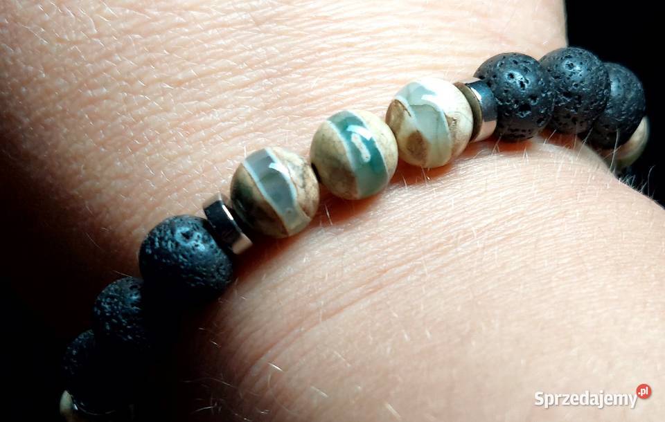 BRANSOLETKA STAL KAMIEŃ LAWA REGULOWANA MĘSKA Radomsko