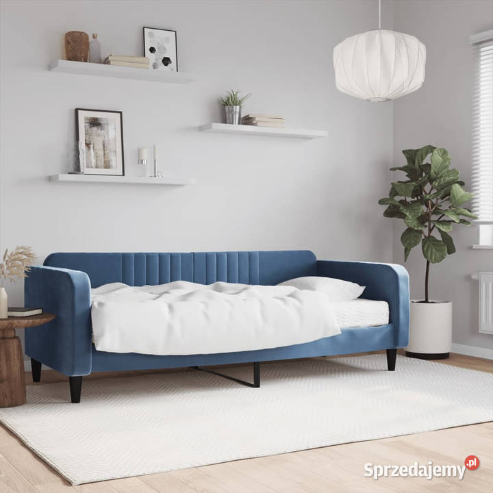 Sofa z materacem do spania niebieska aksamit Warszawa