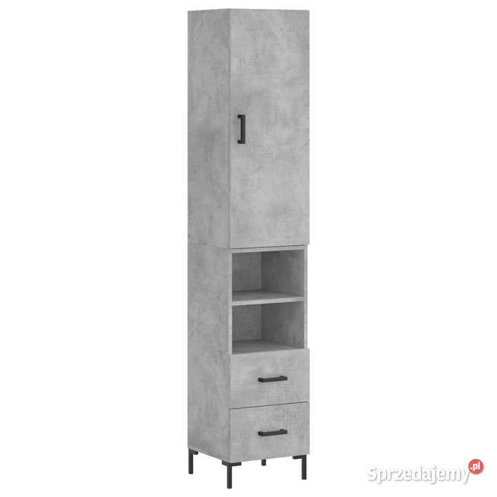 Wysoka szafka szarość betonu 345x34x180