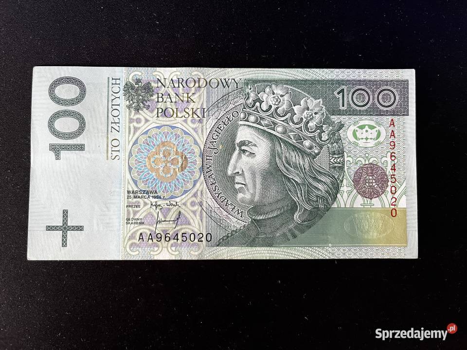 Banknot 100 seria AA9645020 Zawiercie