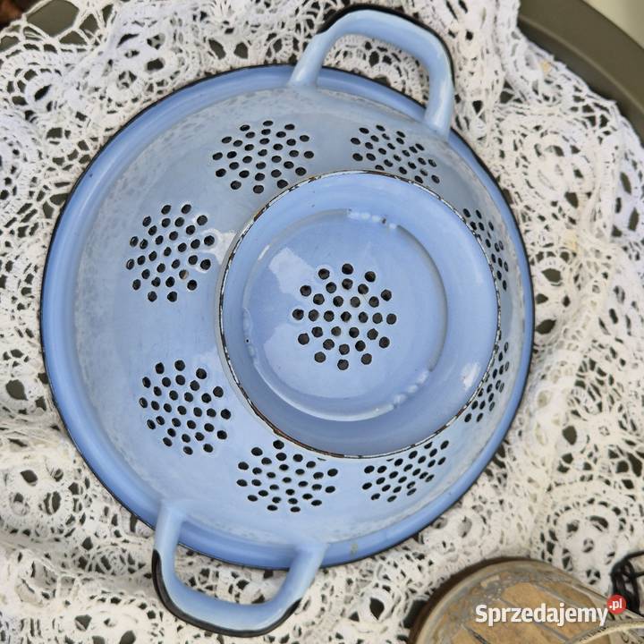Durszlak emaliowany cedzak emaliowany błękitny Warszowice