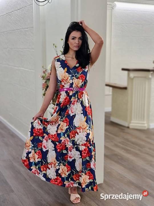 Sukienka falbana romantyczny kwiatowy wzór Wieluń