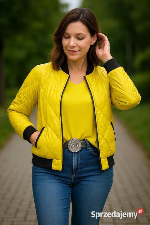 Kurtka żółta pikowana wiatrówka rozmiar Mbiust łódzkie Pątnów