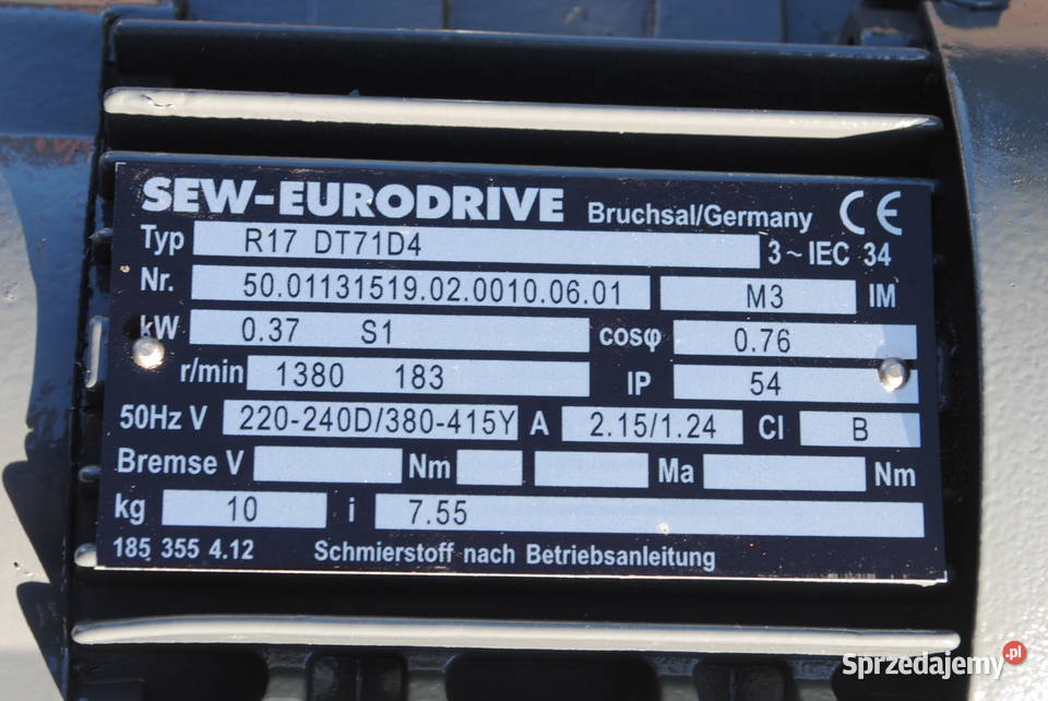 Motoreduktor 037kw 187obrmin Firmy SEW lubuskie Kargowa