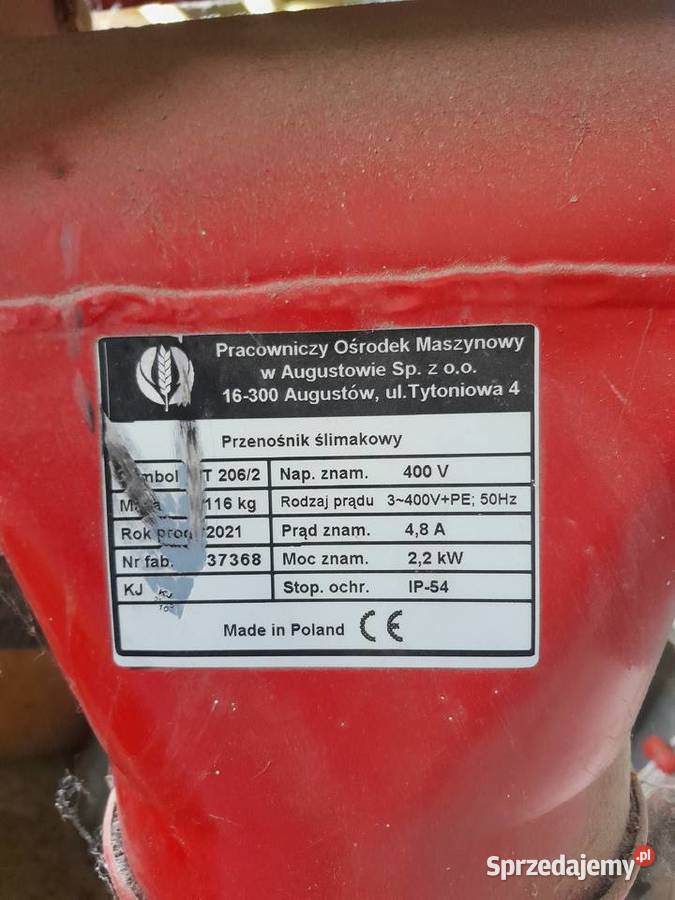 Przenośnik ślimakowy żmijka POM Augustów Brzeziny sprzedam