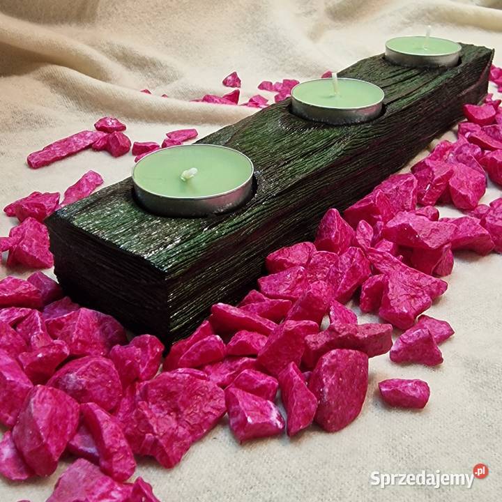 Świecznik Shou Sugi Ban drewno świerkowe zielony Sępopol sprzedam