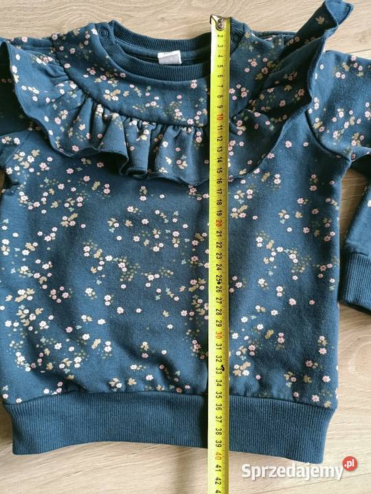 Bluza dziewczęca granatowa w kwiatki z falbanką Płock