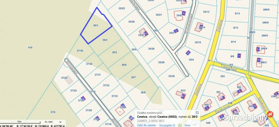 Działki budowlane w spokojnej okolicy 1617 m2 budowlana Cewice