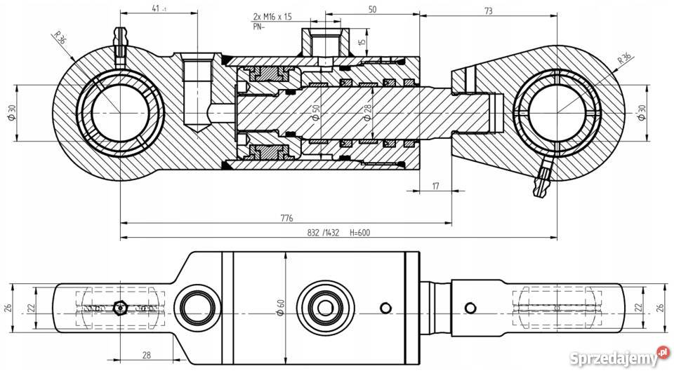 Siłownik Hydrauliczny 50x28 Skok 600 Mocowania Solec Kujawski sprzedam