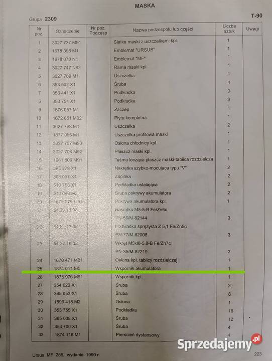 Podstawa Wspornik akumulatora maski 1874011M5 Tyczyn