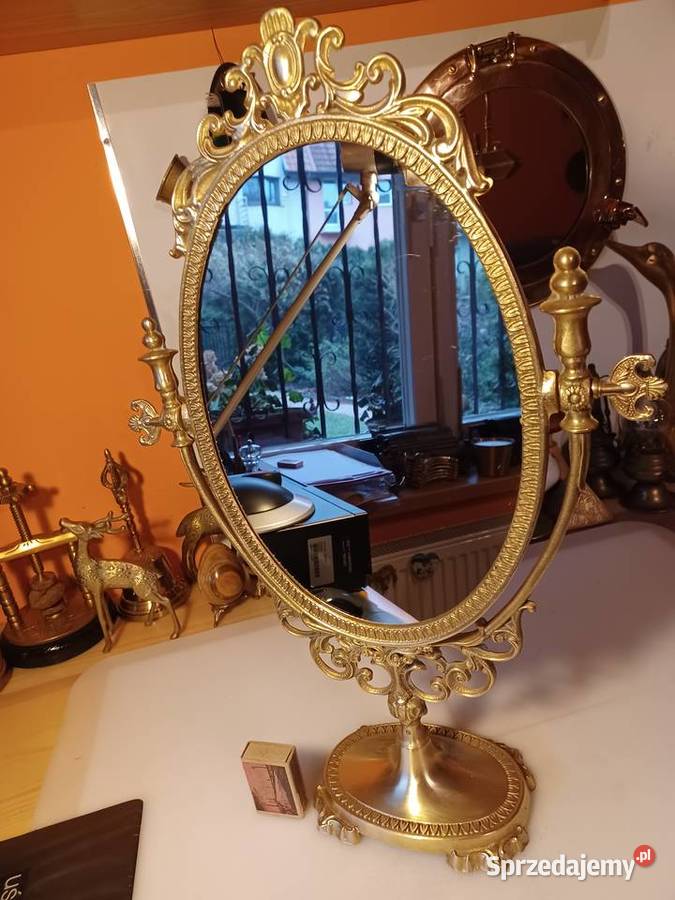 Piękne stare lustro toaletkowe Mosiądz