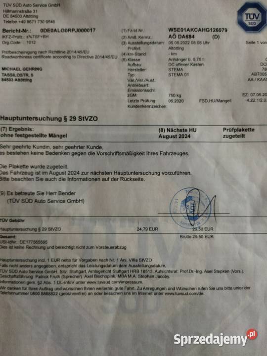 Niemiecka przyczepka samochodowa 750 STEMA 1 Piotrków Trybunalski