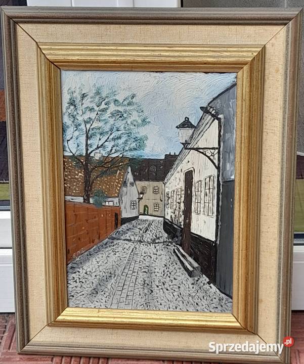 Uliczka obraz olejny deska sygnowany Iłża