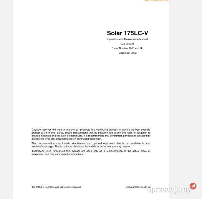 Daewoo Solar 150LCV 175LCV 225LCV instrukcja Kielce