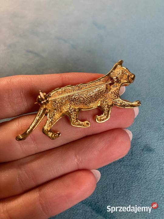 Nowa unikatowa złota broszka kot tygrys vintage podkarpackie