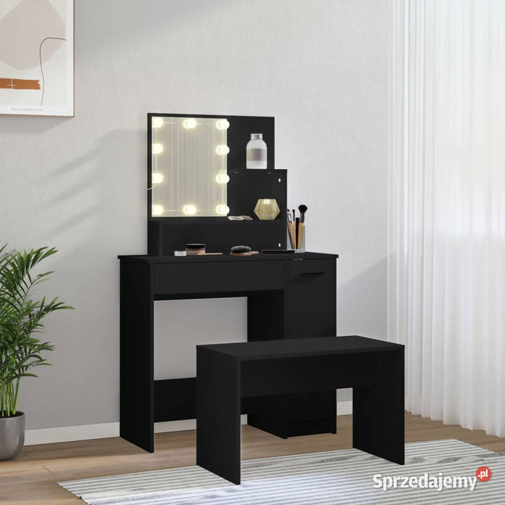 Toaletka z LED czarna materiał drewnopochodny