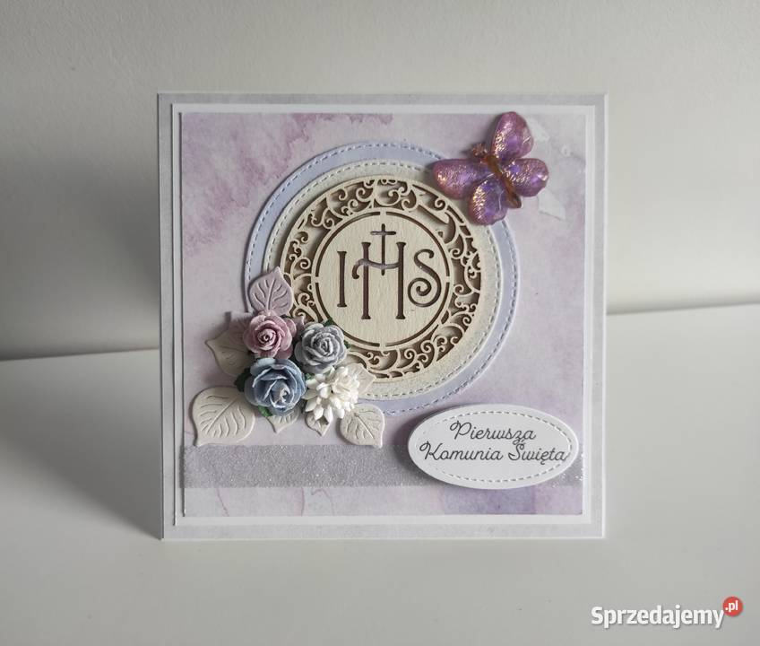 Kartka w pudełku ręcznie robiona na Komunię Łódź