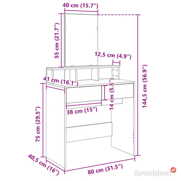 Toaletka z lustrem biała 80x41x1445 WM848171
