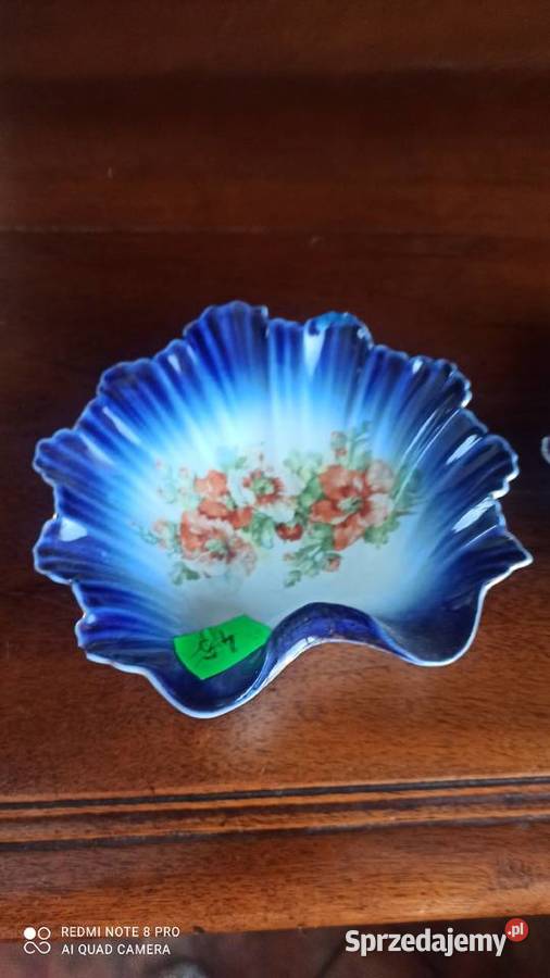 Muszelka porcelana kobaltowa pomarańczowe kwiaty Gdańsk