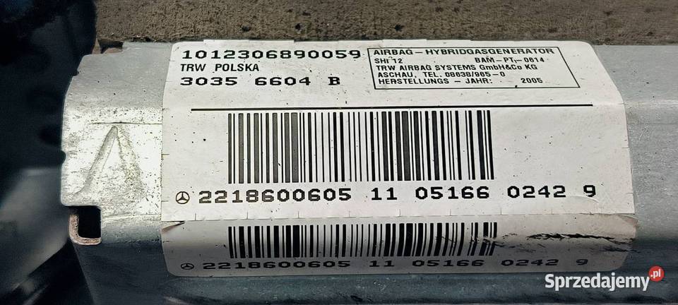 PODUSZKA AIRBAG MERCEDES W221 S350 2218600605 kujawsko-pomorskie Lipno