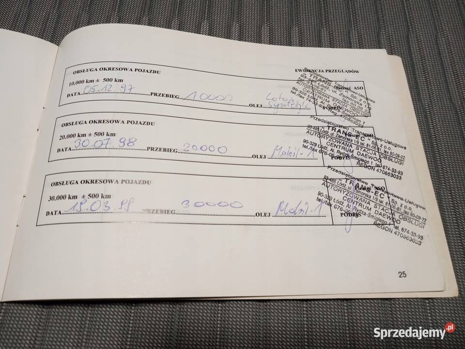 Daewoo Espero 1997 Książka Gwarancyjna Serwisowa Kultura i Rozrywka