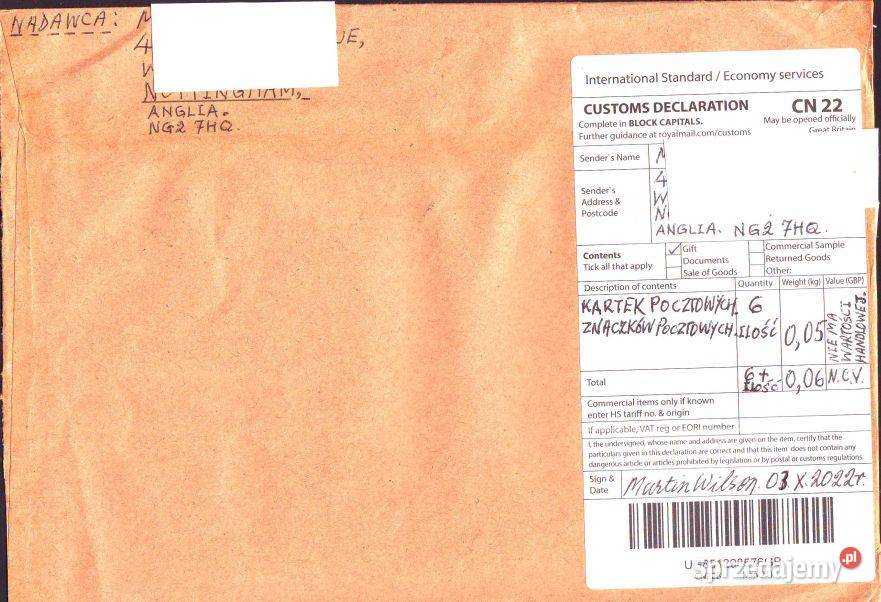 Kop z koresp filat Anglia Polska 2022 3 Gliwice sprzedam